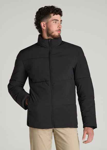 American Tall Men Stand Collar Puffer Coat Jacket for Tall Men in Black