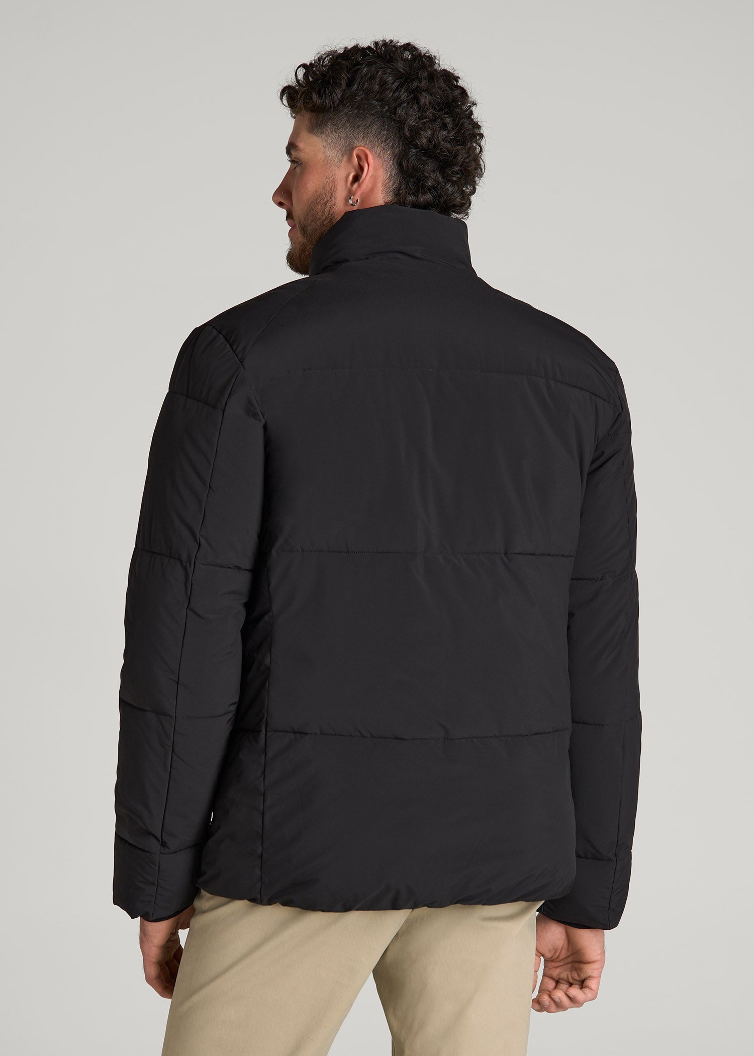 American Tall Men Stand Collar Puffer Coat Jacket for Tall Men in Black