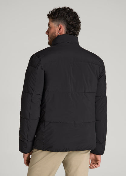 American Tall Men Stand Collar Puffer Coat Jacket for Tall Men in Black