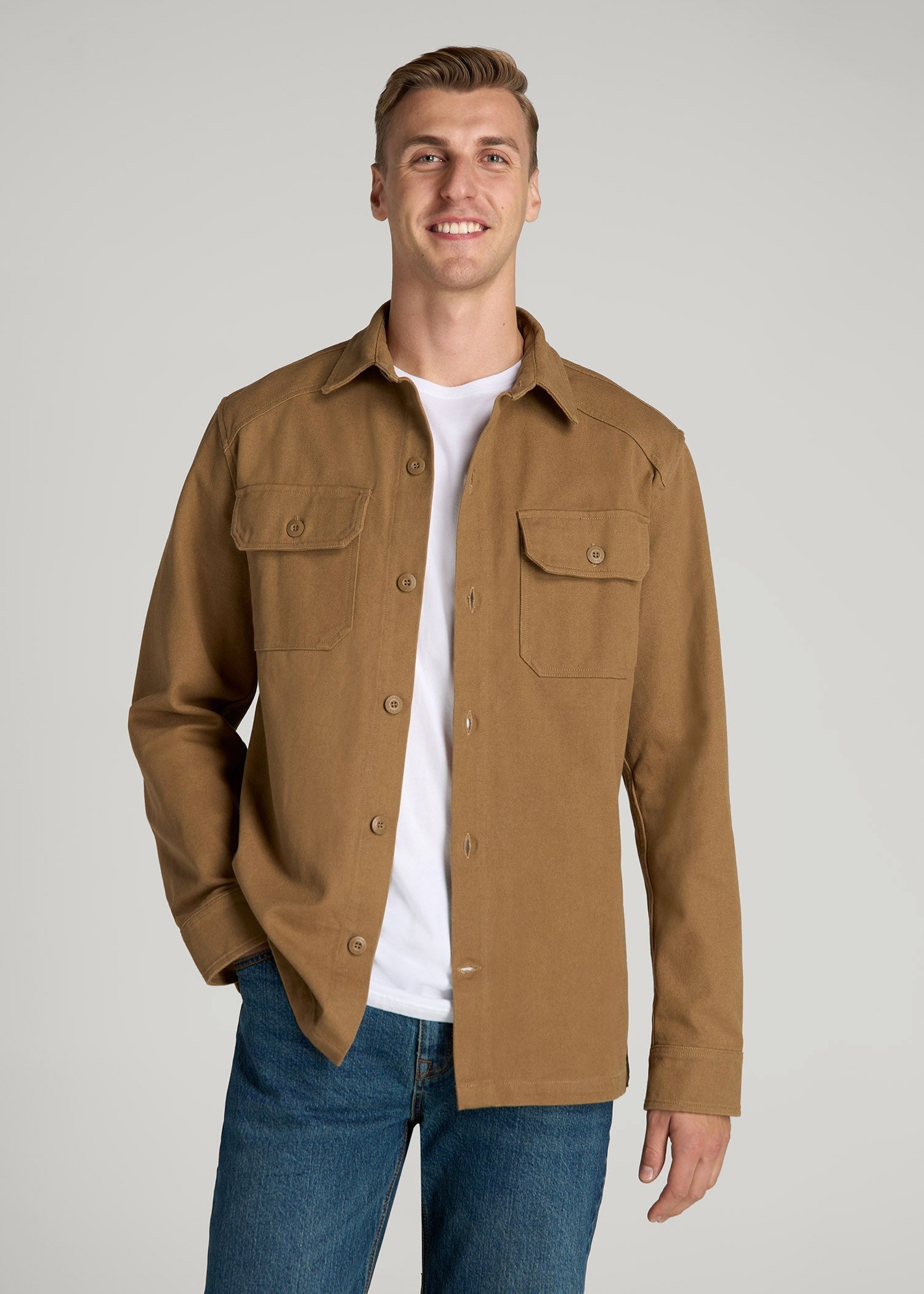 American Tall Men LJ&S Canvas Shirt Jacket for Tall Men in Sahara