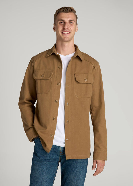 American Tall Men LJ&S Canvas Shirt Jacket for Tall Men in Sahara
