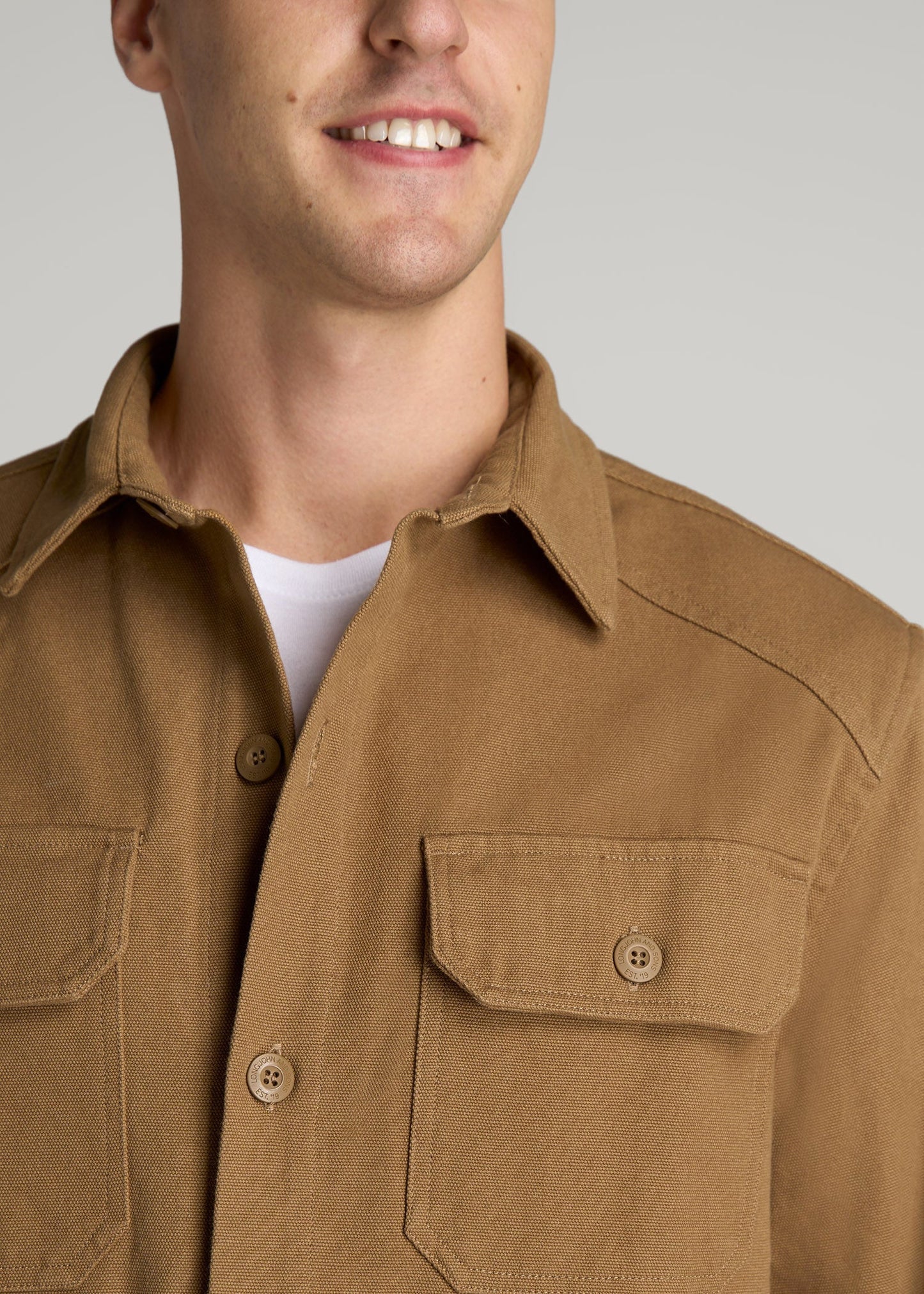 American Tall Men LJ&S Canvas Shirt Jacket for Tall Men in Sahara