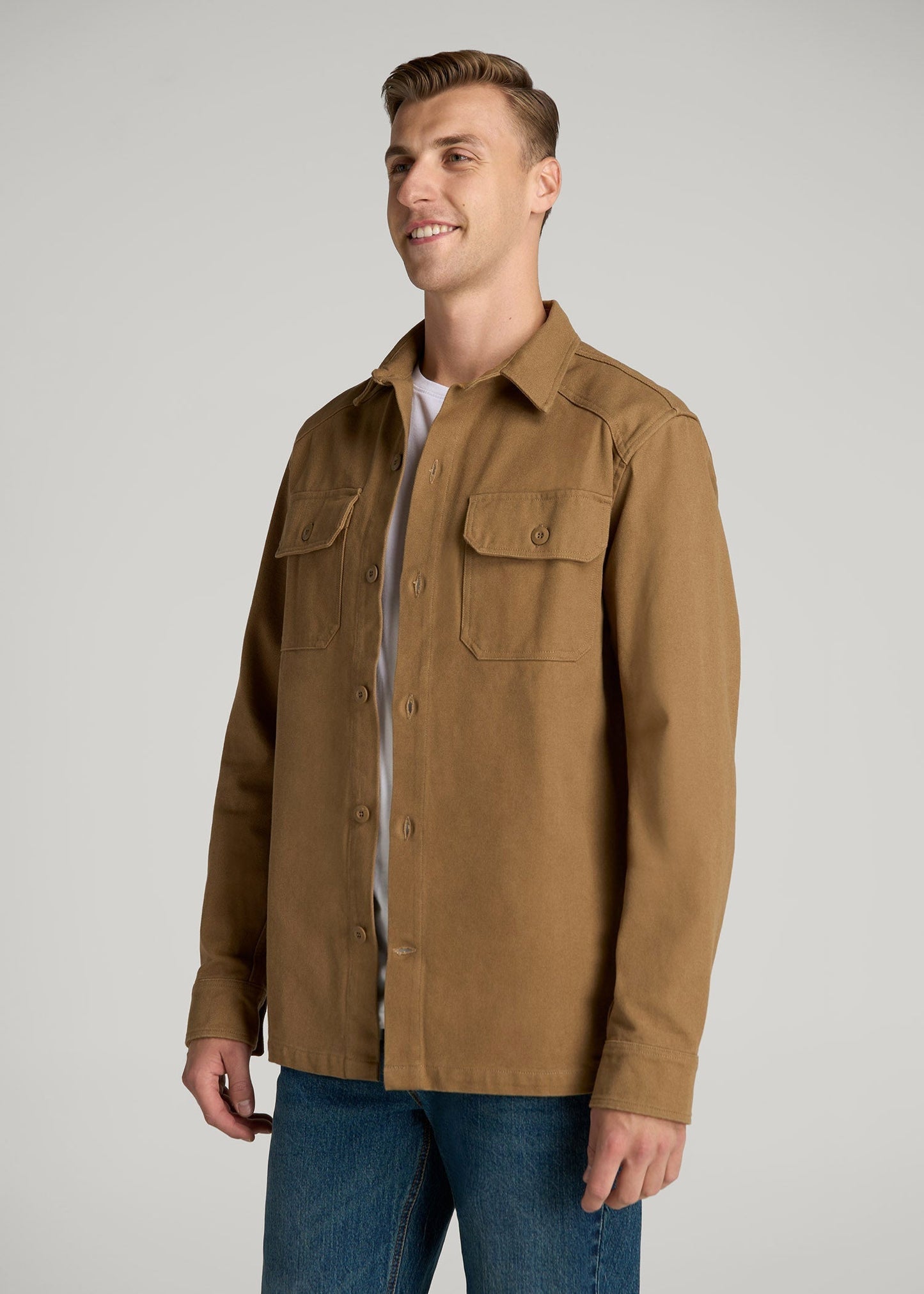 American Tall Men LJ&S Canvas Shirt Jacket for Tall Men in Sahara