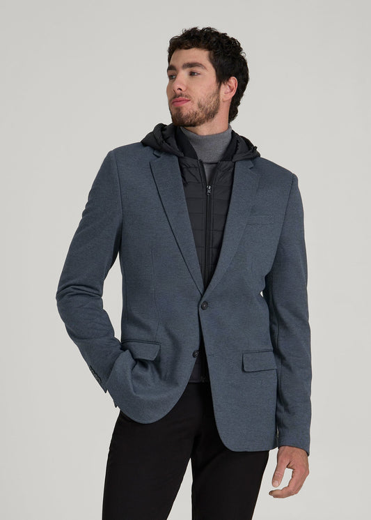 American Tall Men Hooded Bib Blazer for Tall Men in Black and Grey Houndstooth