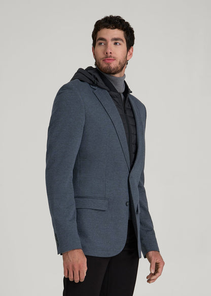 American Tall Men Hooded Bib Blazer for Tall Men in Black and Grey Houndstooth