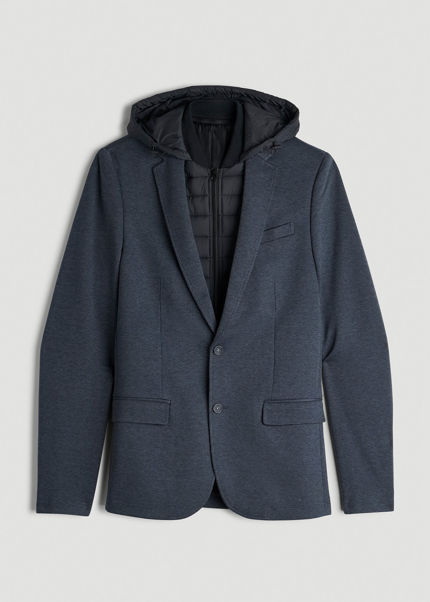 American Tall Men Hooded Bib Blazer for Tall Men in Black and Grey Houndstooth