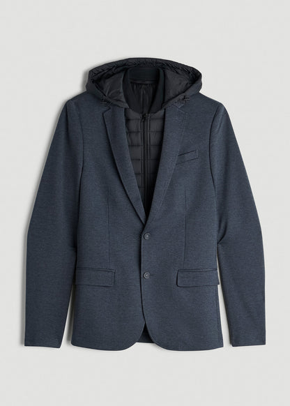 American Tall Men Hooded Bib Blazer for Tall Men in Black and Grey Houndstooth