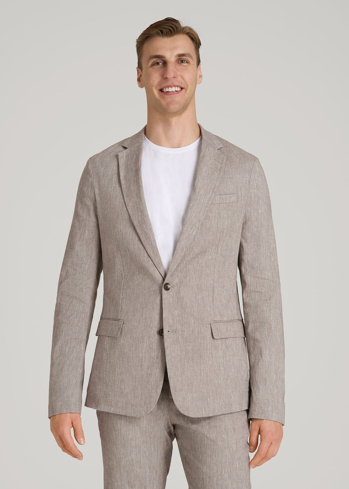 American Tall Men Stretch Linen Blazer for Tall Men in Brown Linen