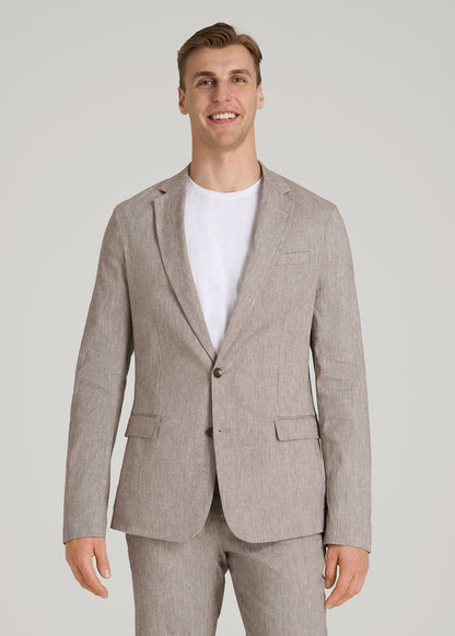 American Tall Men Stretch Linen Blazer for Tall Men in Brown Linen