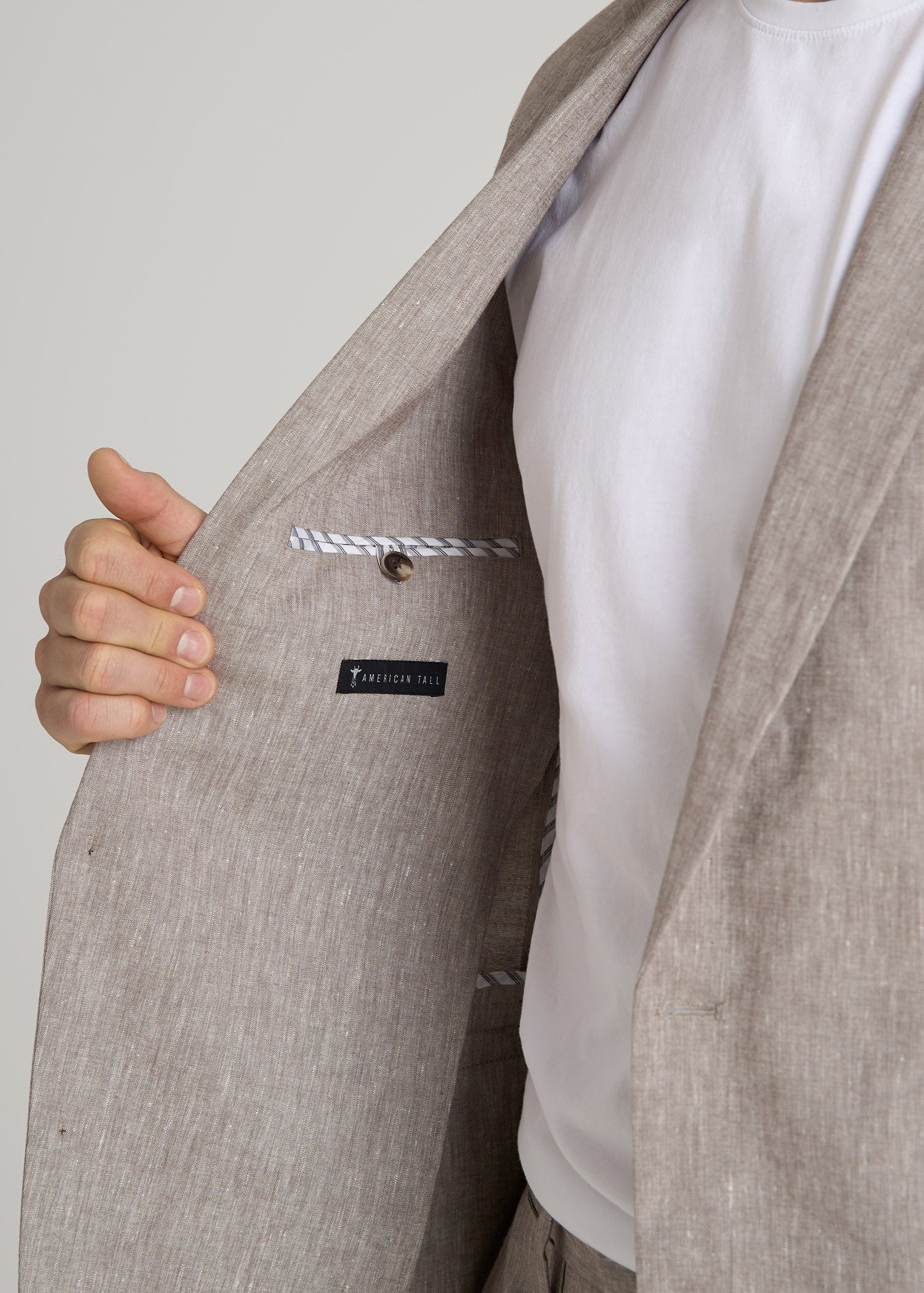 American Tall Men Stretch Linen Blazer for Tall Men in Brown Linen