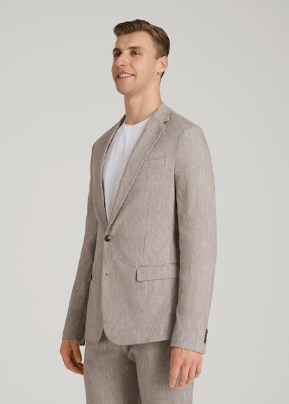 American Tall Men Stretch Linen Blazer for Tall Men in Brown Linen