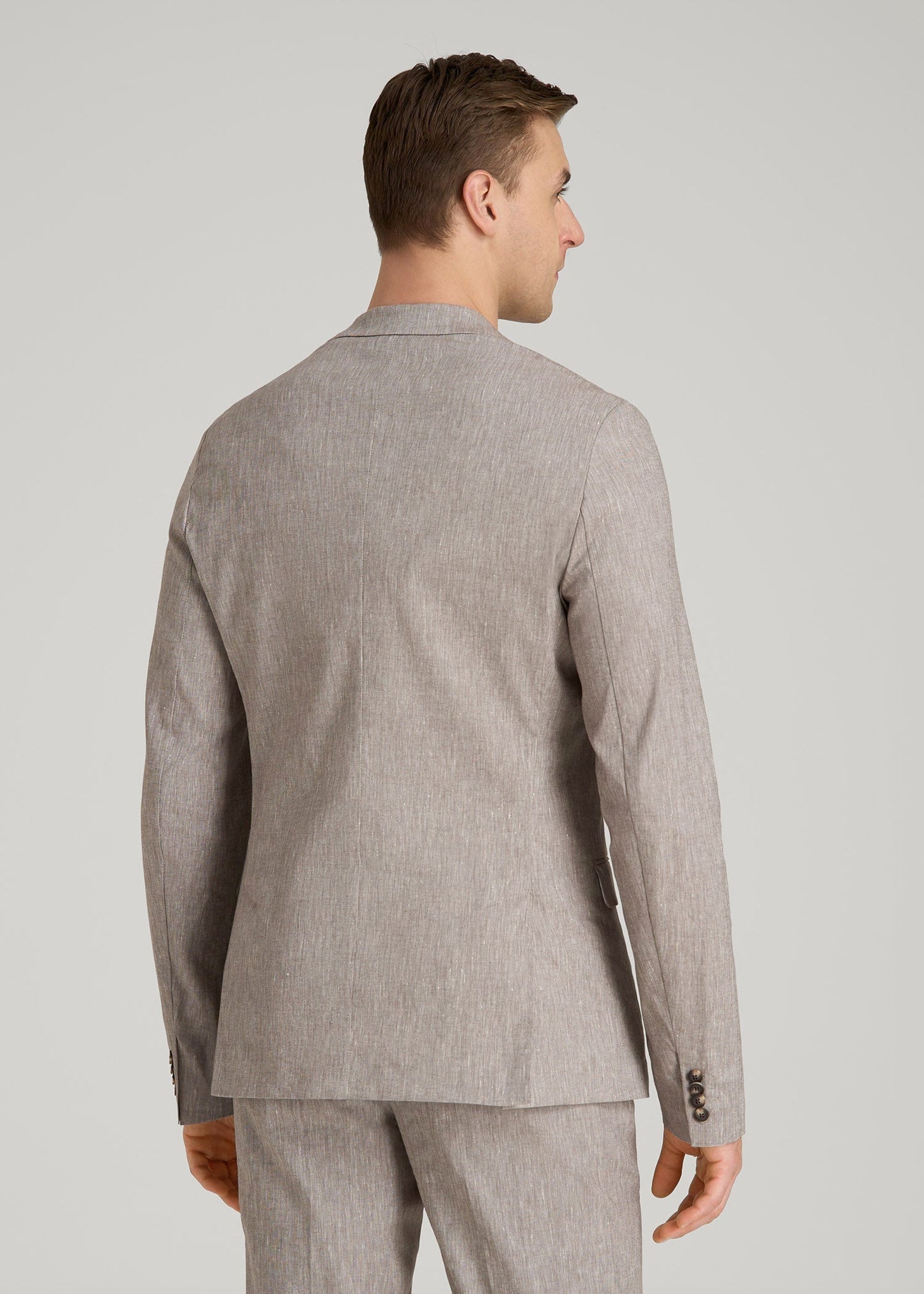 American Tall Men Stretch Linen Blazer for Tall Men in Brown Linen