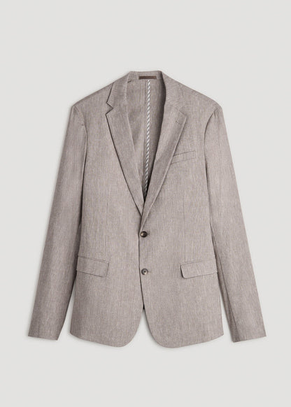 American Tall Men Stretch Linen Blazer for Tall Men in Brown Linen