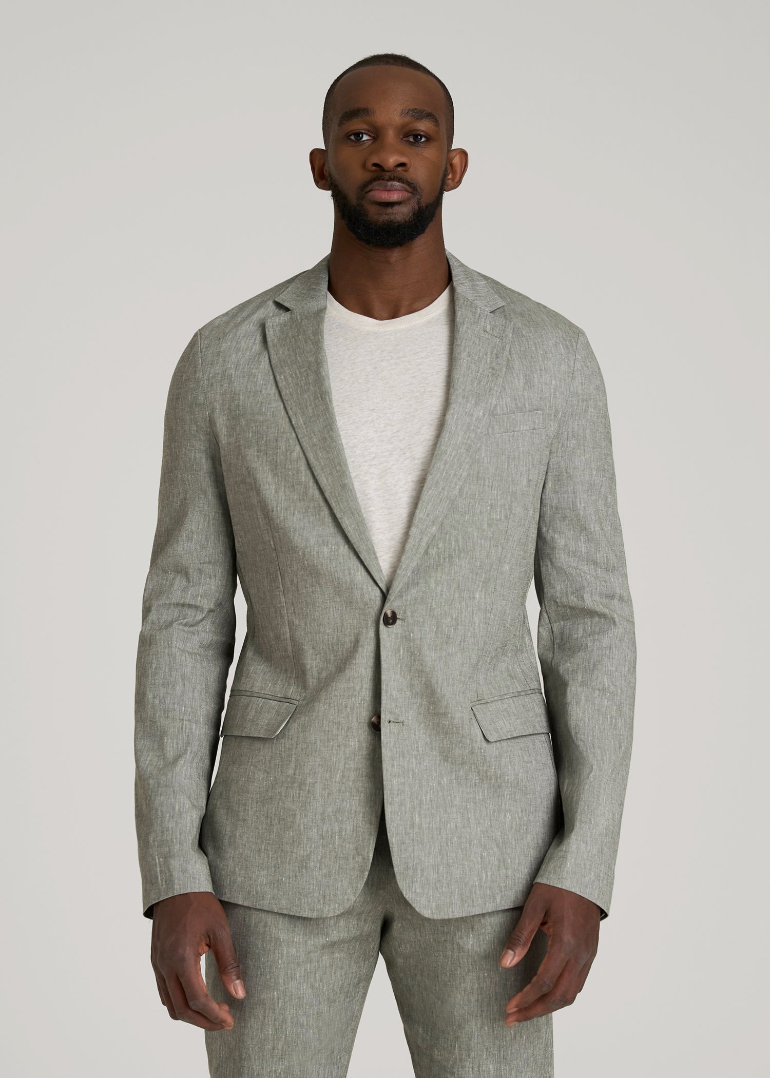 American Tall Men Stretch Linen Blazer for Tall Men in Climbing Ivy Linen