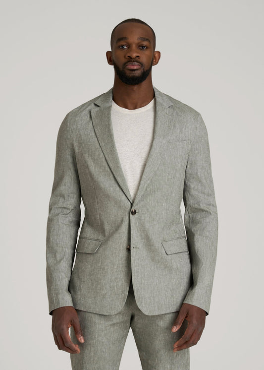 American Tall Men Stretch Linen Blazer for Tall Men in Climbing Ivy Linen