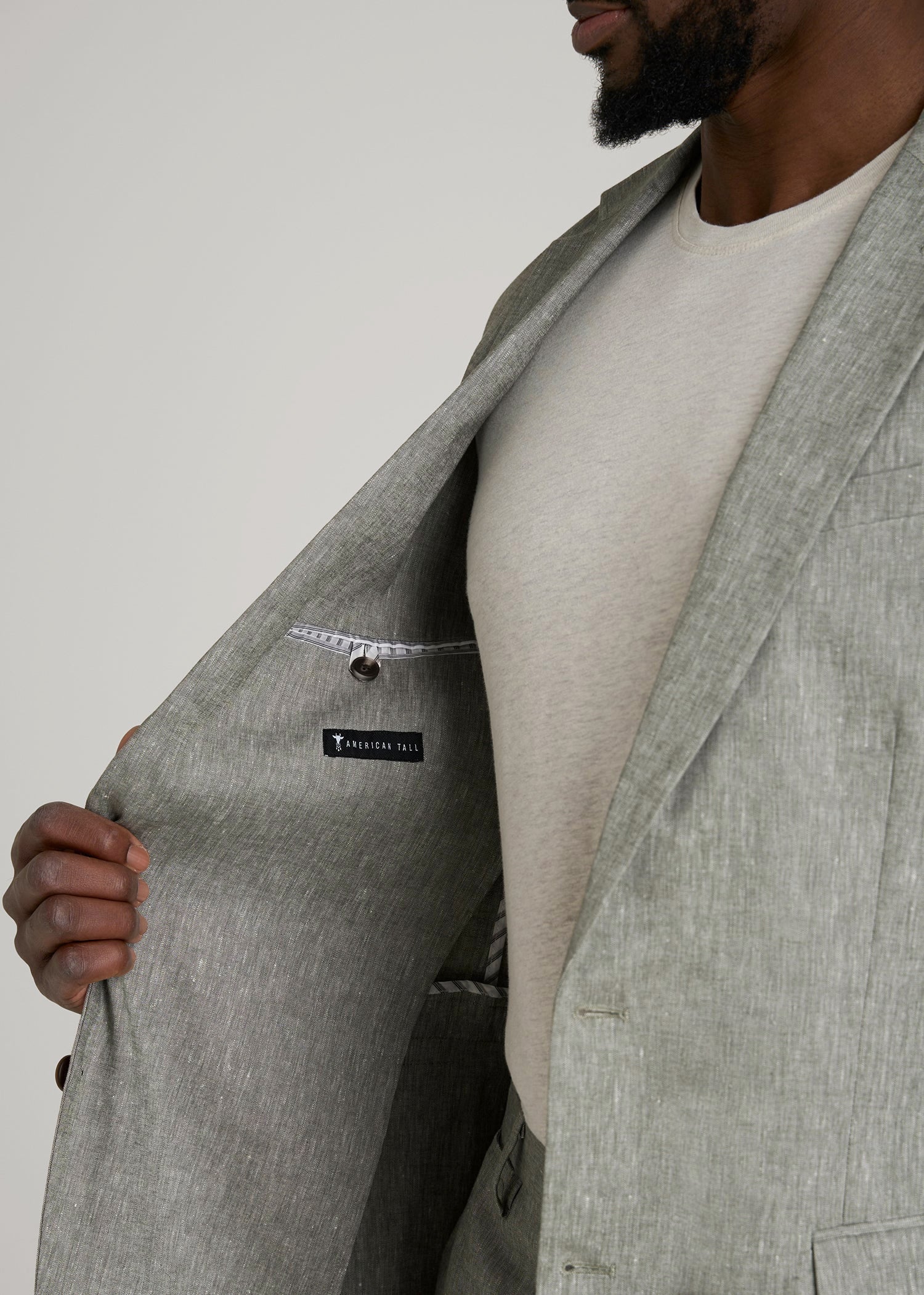 American Tall Men Stretch Linen Blazer for Tall Men in Climbing Ivy Linen