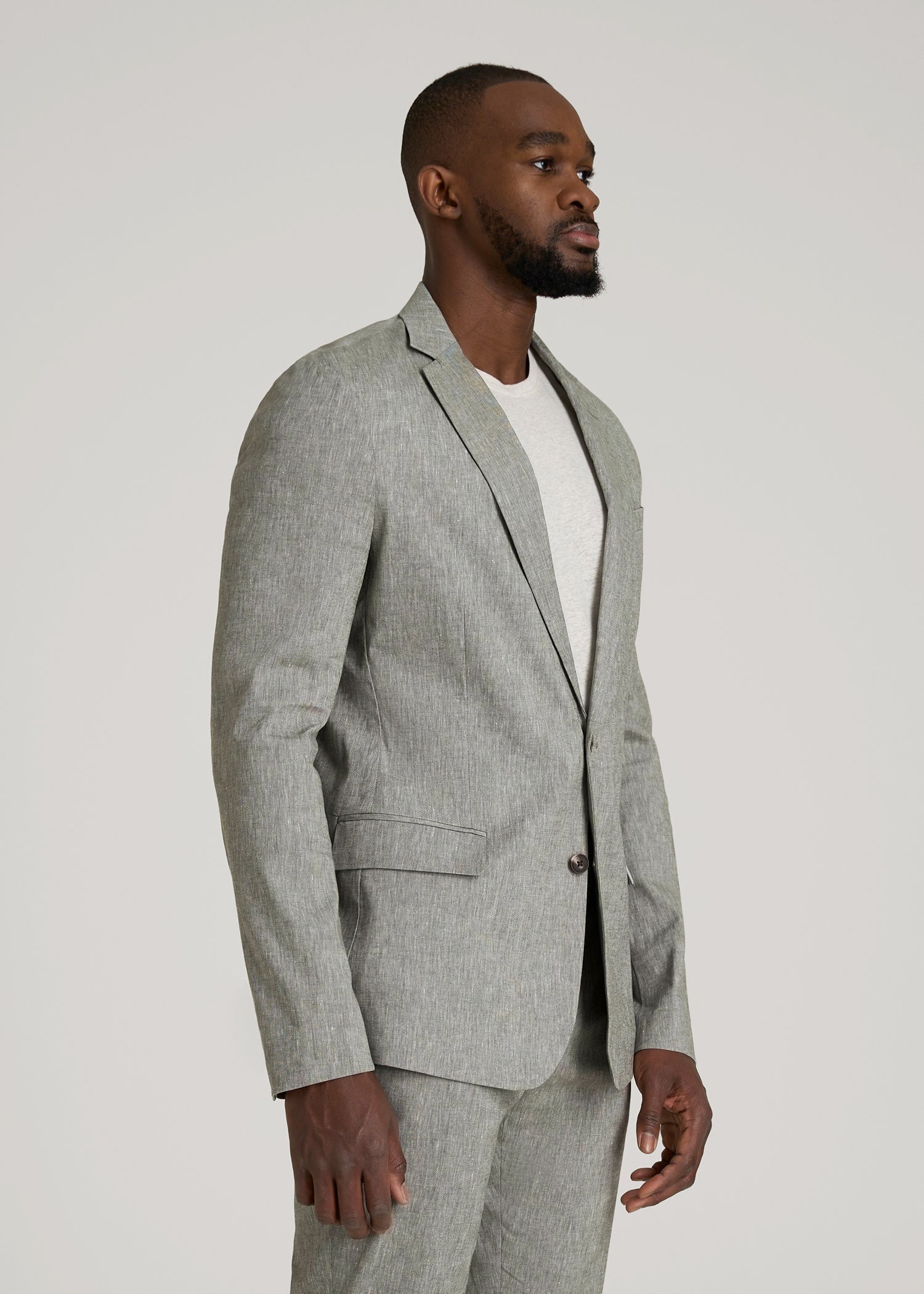 American Tall Men Stretch Linen Blazer for Tall Men in Climbing Ivy Linen