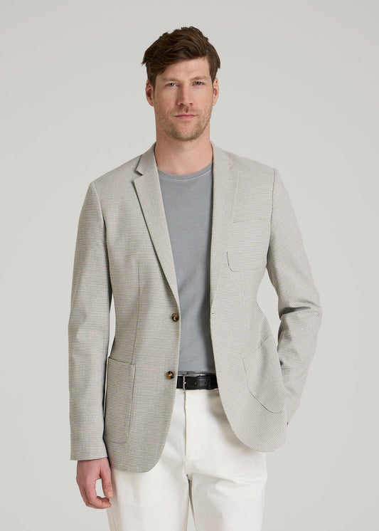 American Tall Men Core Blazer for Tall Men in Beige and Grey Houndstooth