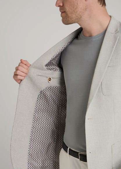 American Tall Men Core Blazer for Tall Men in Beige and Grey Houndstooth