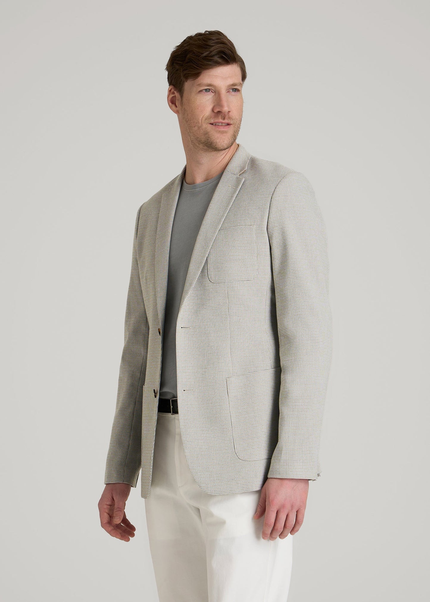 American Tall Men Core Blazer for Tall Men in Beige and Grey Houndstooth