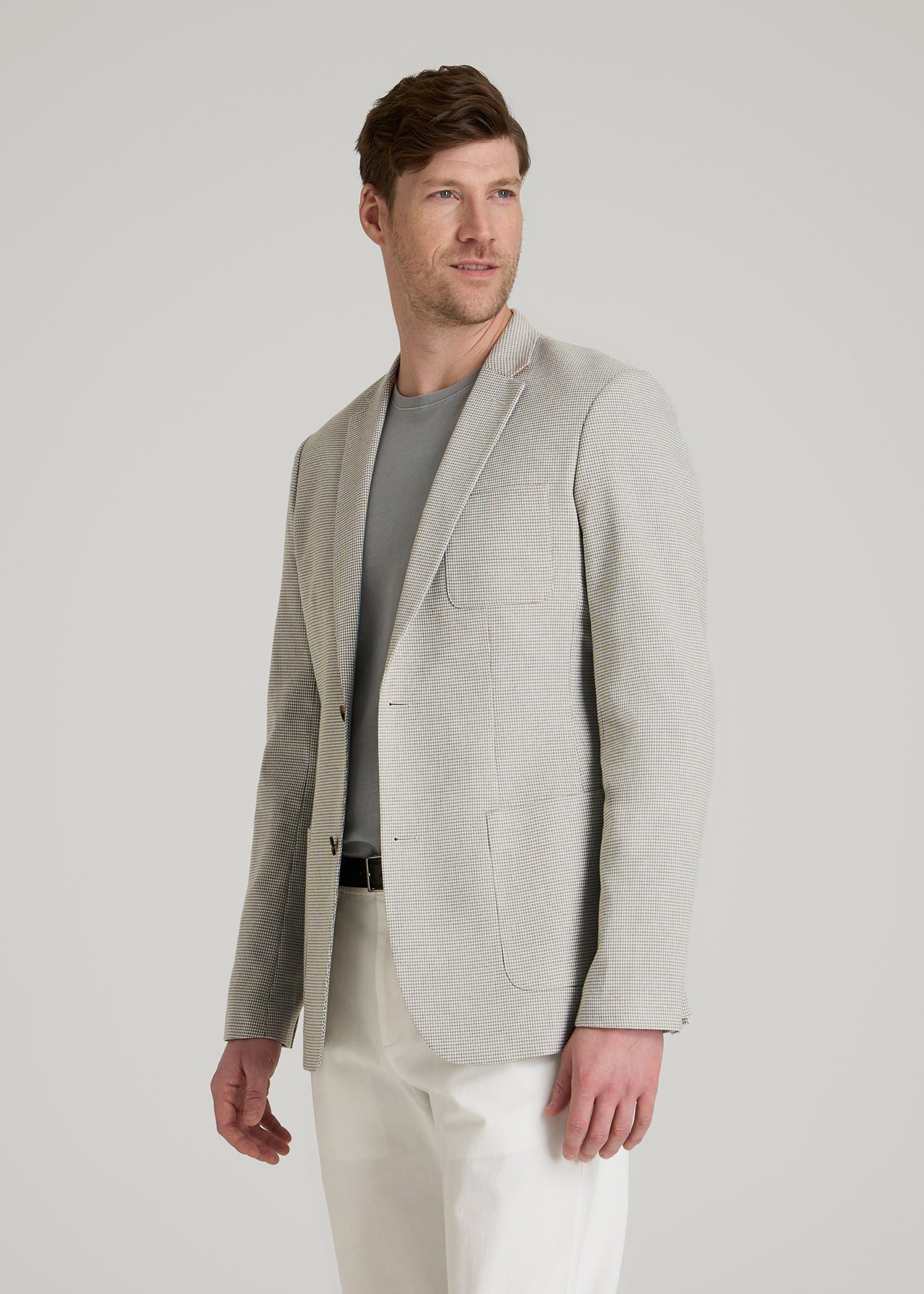 American Tall Men Core Blazer for Tall Men in Beige and Grey Houndstooth