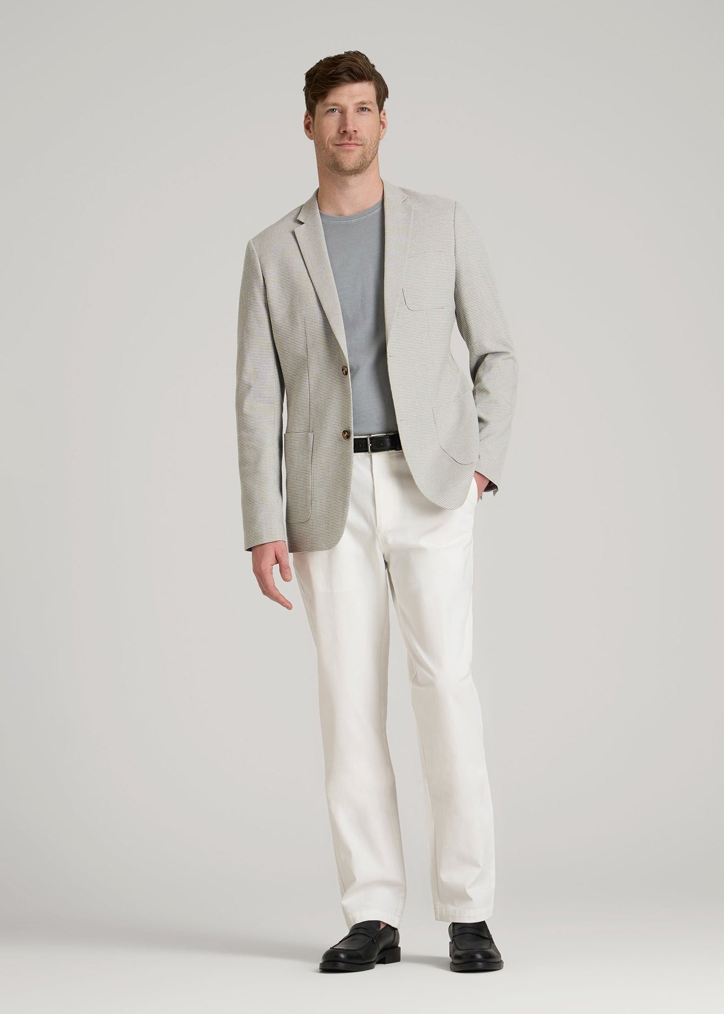 American Tall Men Core Blazer for Tall Men in Beige and Grey Houndstooth