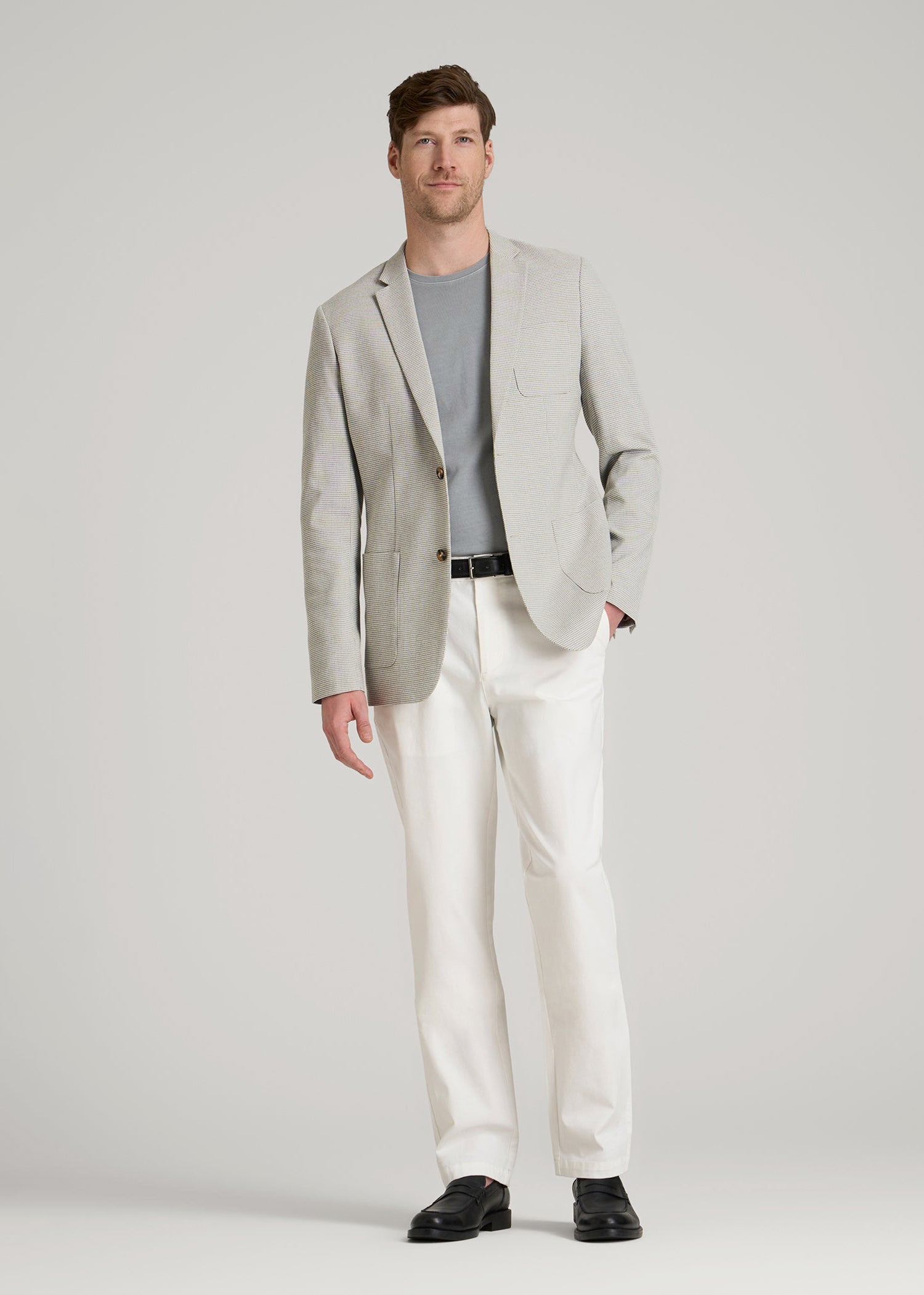 American Tall Men Core Blazer for Tall Men in Beige and Grey Houndstooth