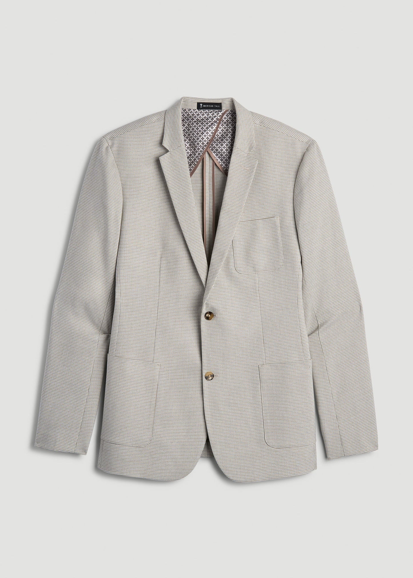 American Tall Men Core Blazer for Tall Men in Beige and Grey Houndstooth