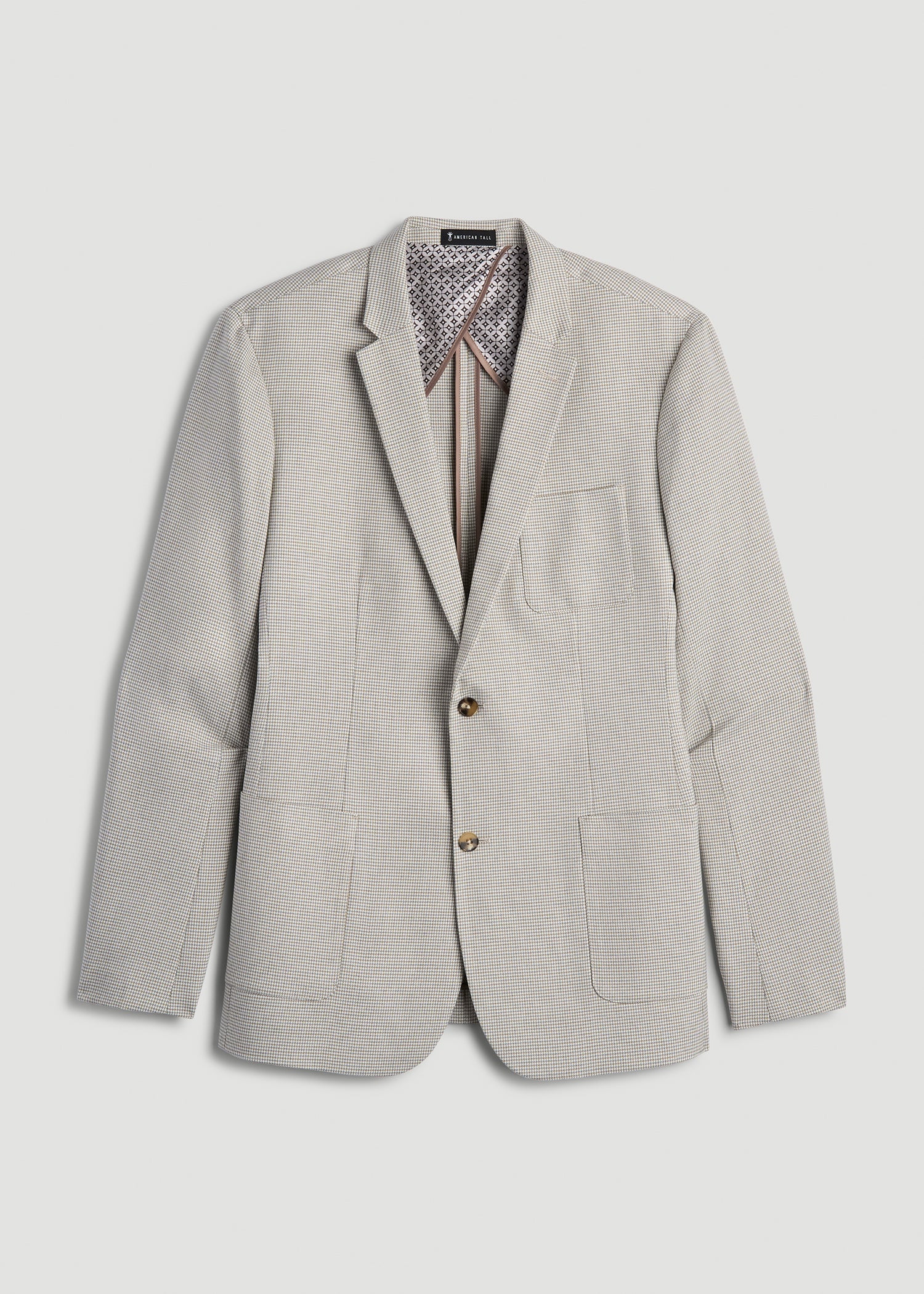 American Tall Men Core Blazer for Tall Men in Beige and Grey Houndstooth