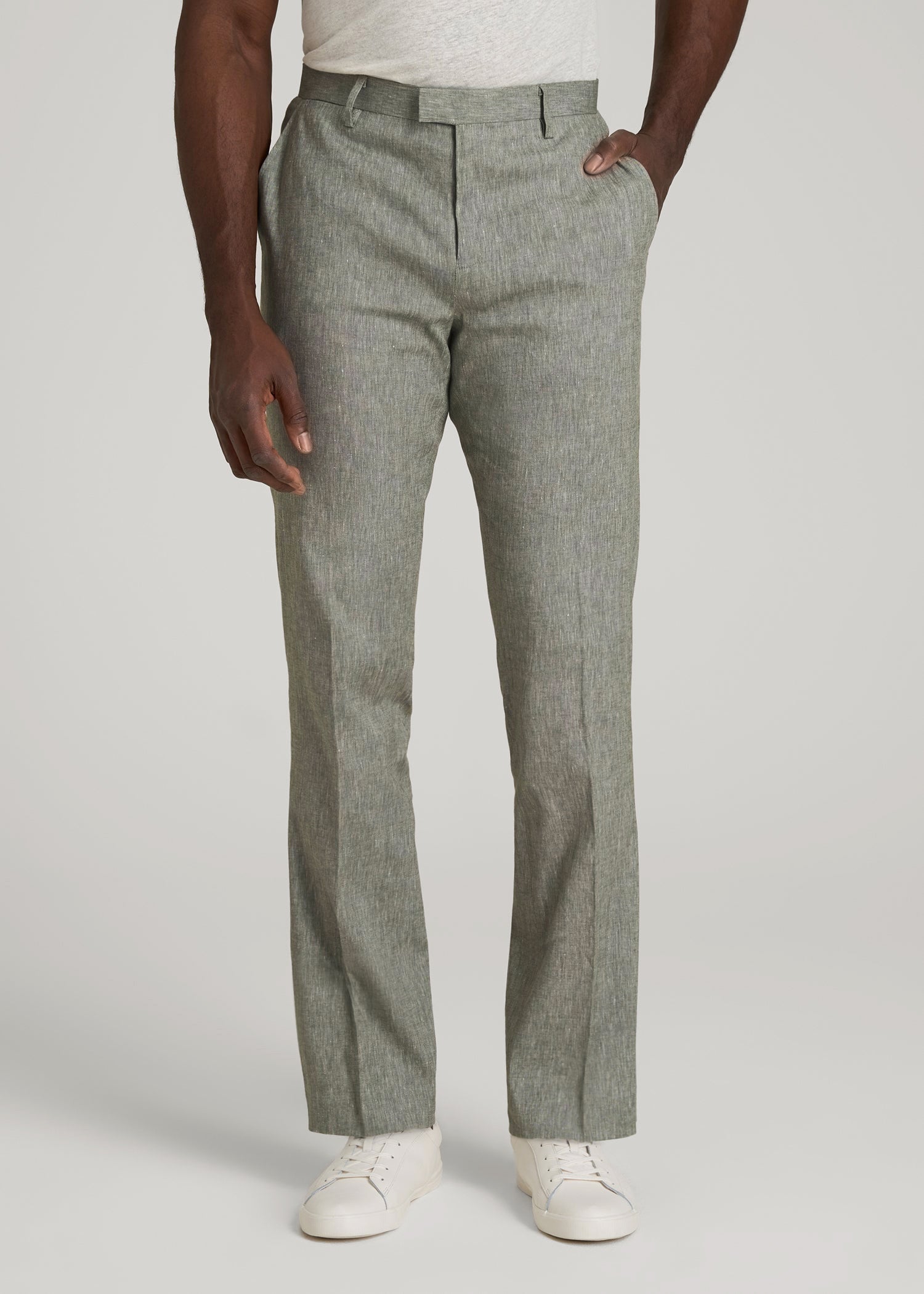American Tall Men Stretch Linen Dress Pants for Tall Men in Climbing Ivy Linen