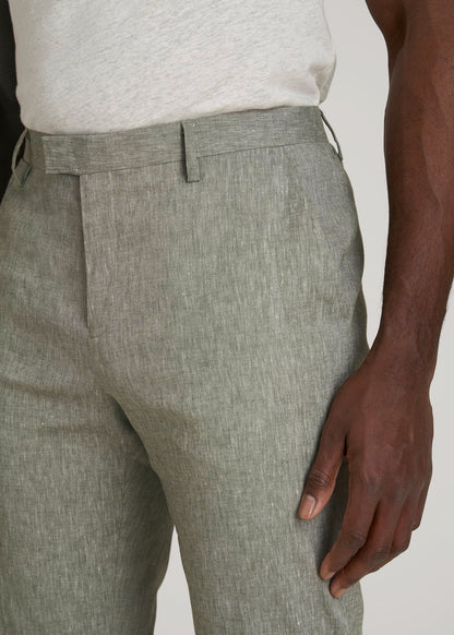 American Tall Men Stretch Linen Dress Pants for Tall Men in Climbing Ivy Linen