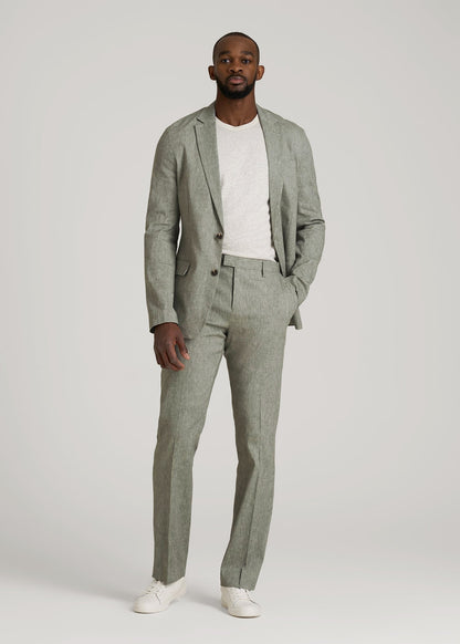American Tall Men Stretch Linen Dress Pants for Tall Men in Climbing Ivy Linen