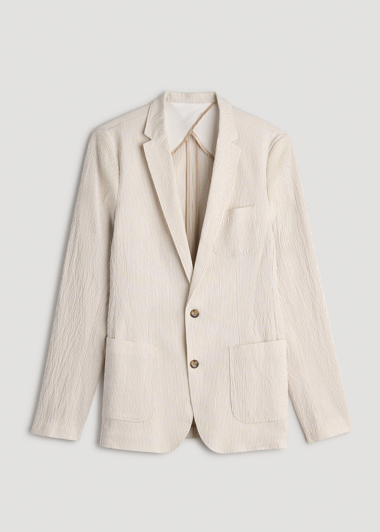 American Tall Men Stretch Seersucker Blazer for Tall Men in Off White and Beige Stripe