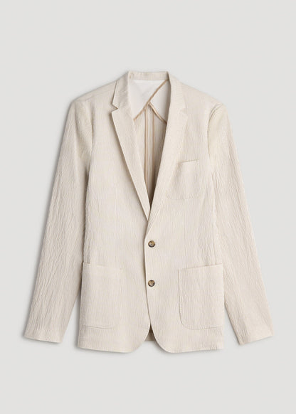 American Tall Men Stretch Seersucker Blazer for Tall Men in Off White and Beige Stripe