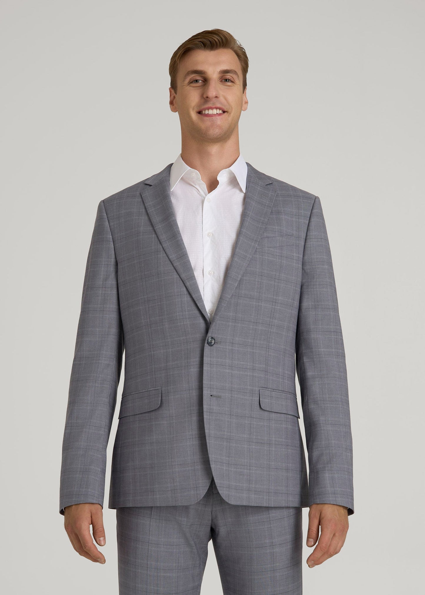 American Tall Men Suit Jacket for Tall Men in Light Grey Plaid
