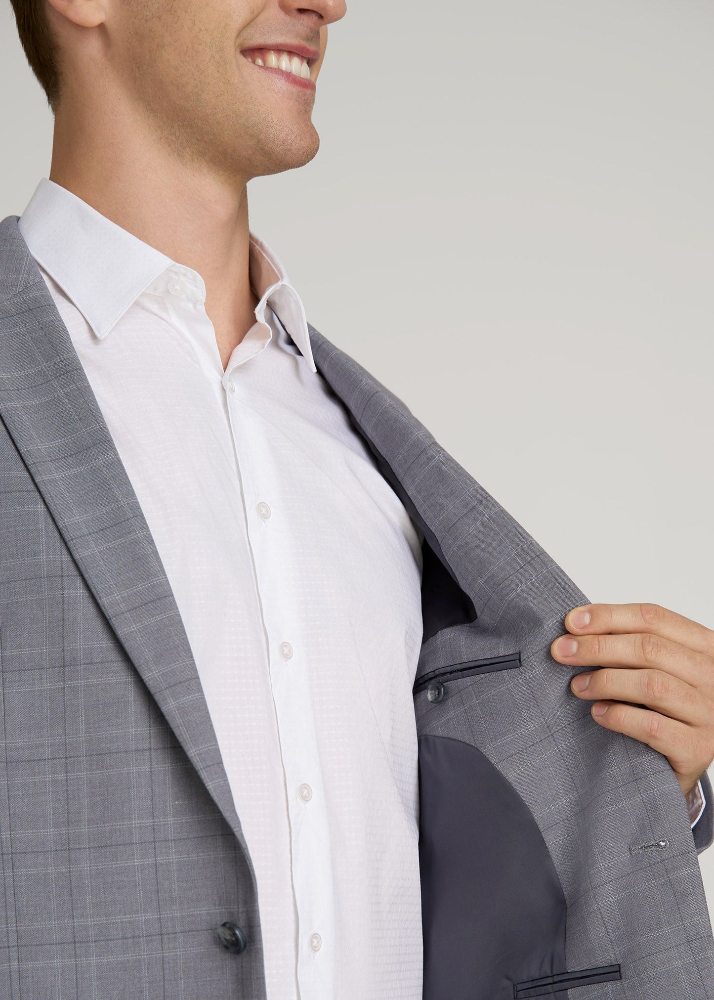 American Tall Men Suit Jacket for Tall Men in Light Grey Plaid