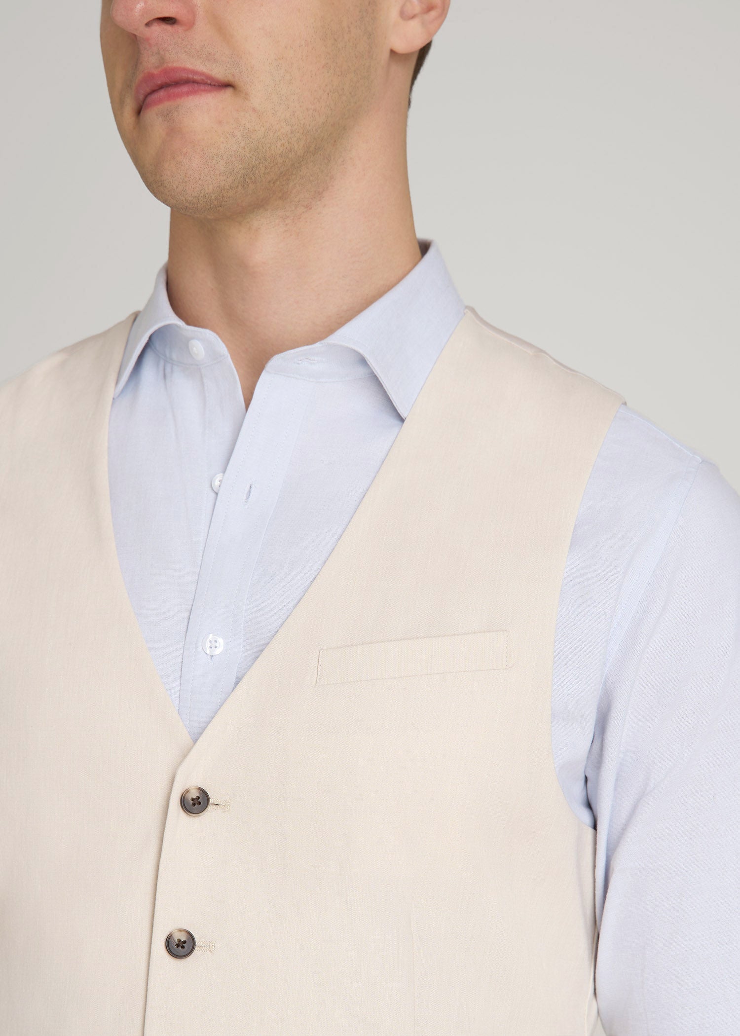 American Tall Men Stretch Linen Suit Vest for Tall Men in Light Beige Linen