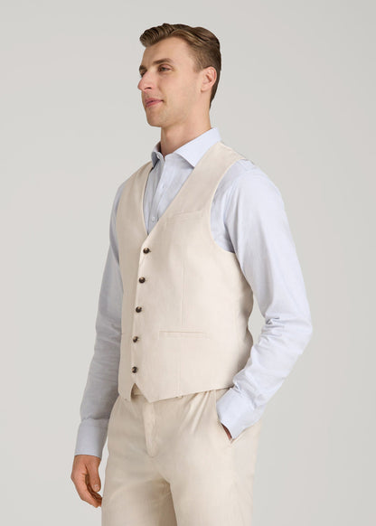 American Tall Men Stretch Linen Suit Vest for Tall Men in Light Beige Linen