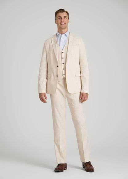 American Tall Men Stretch Linen Suit Vest for Tall Men in Light Beige Linen