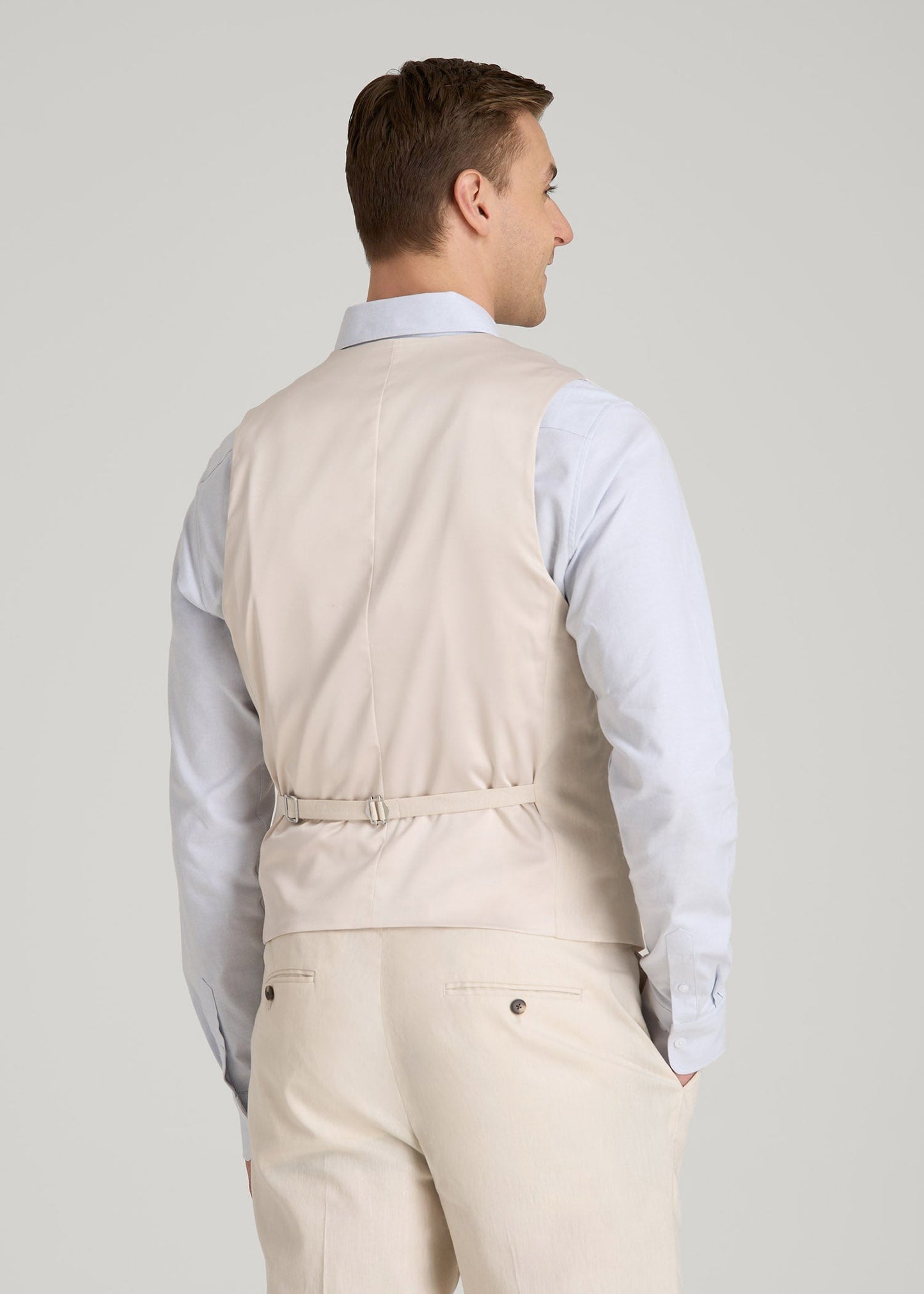 American Tall Men Stretch Linen Suit Vest for Tall Men in Light Beige Linen