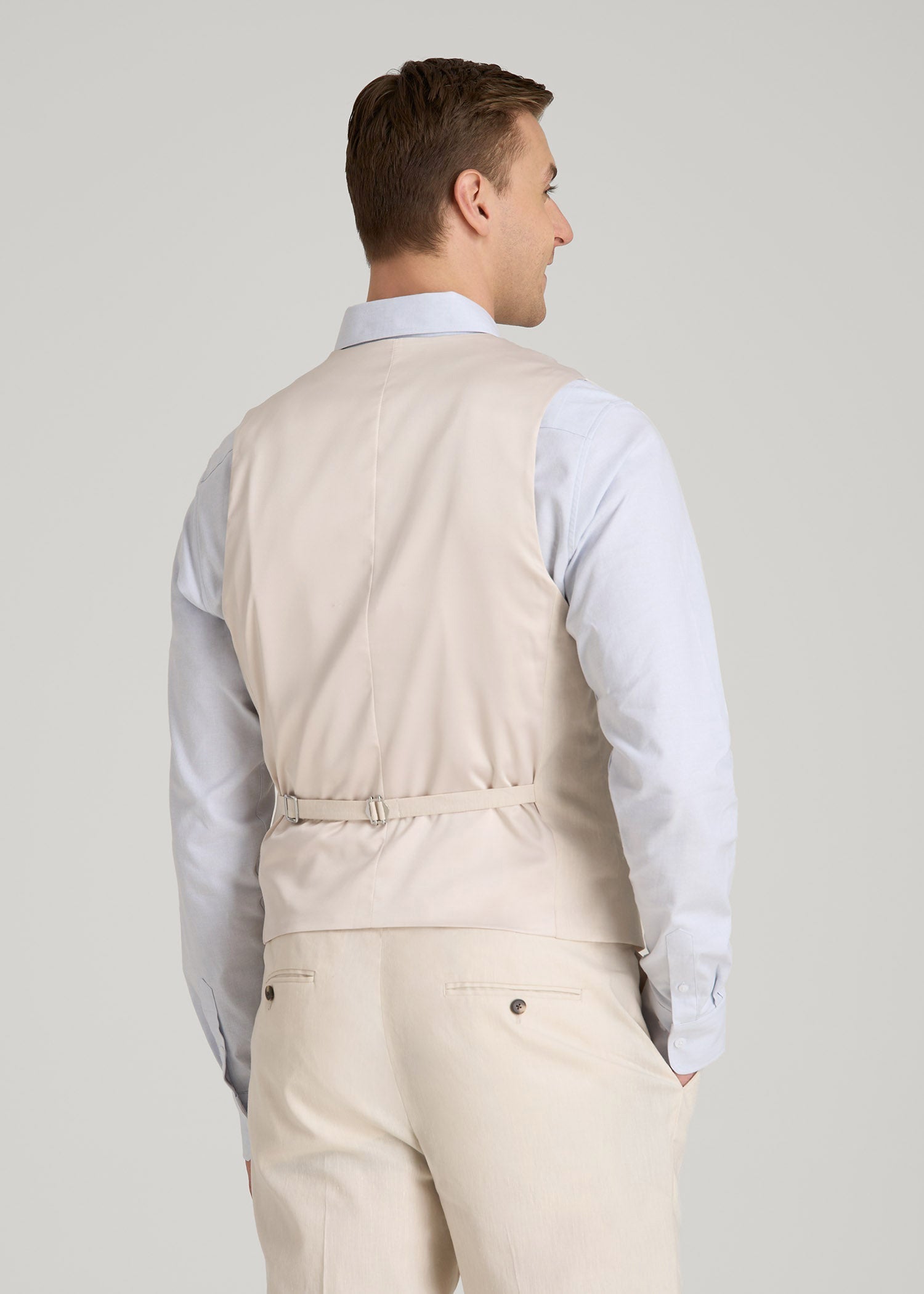 American Tall Men Stretch Linen Suit Vest for Tall Men in Light Beige Linen