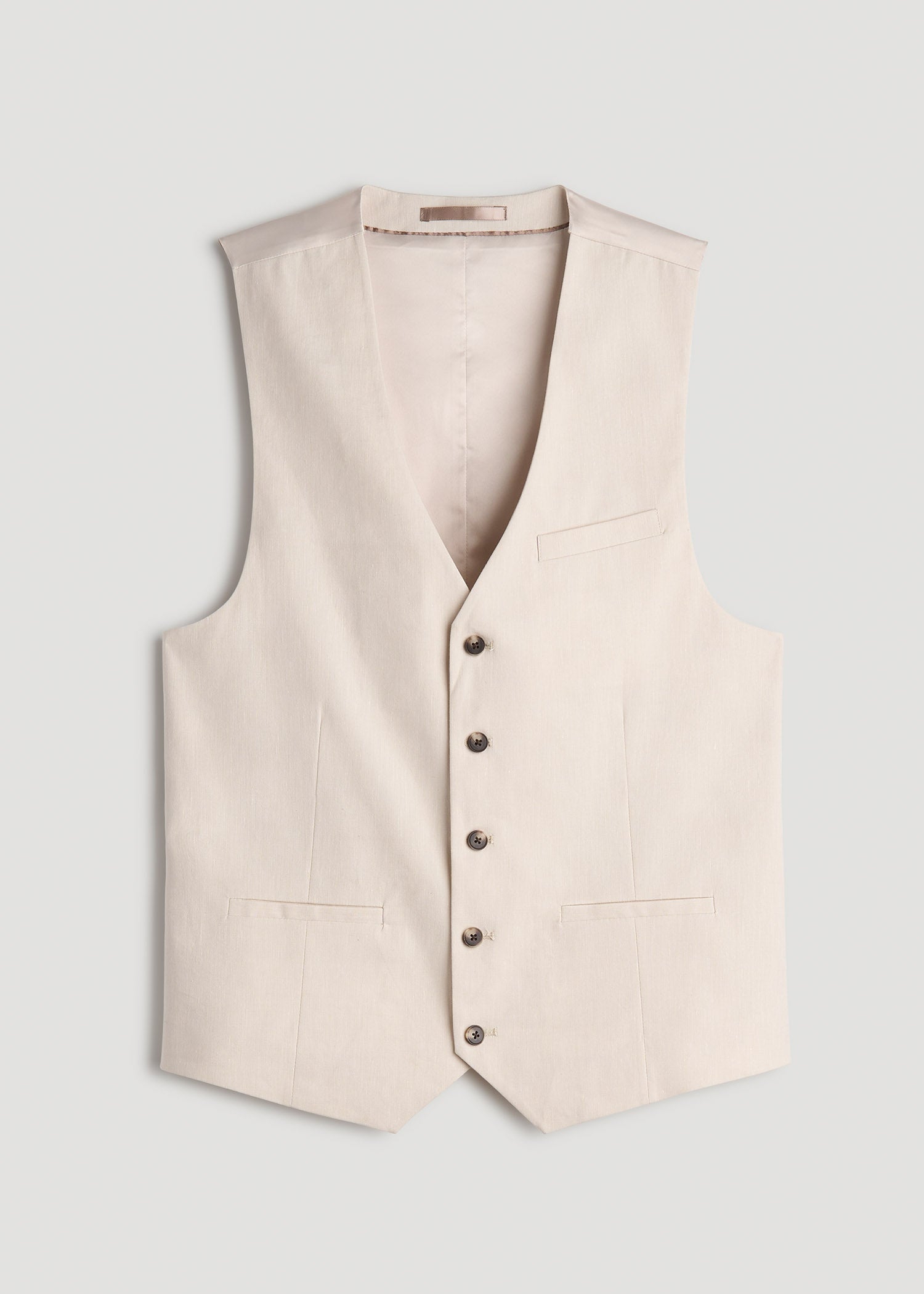 American Tall Men Stretch Linen Suit Vest for Tall Men in Light Beige Linen