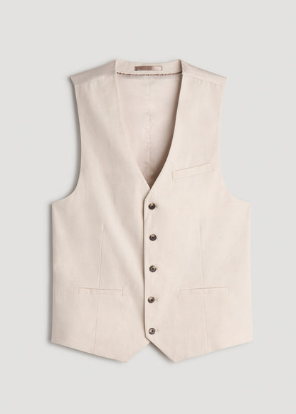 American Tall Men Stretch Linen Suit Vest for Tall Men in Light Beige Linen