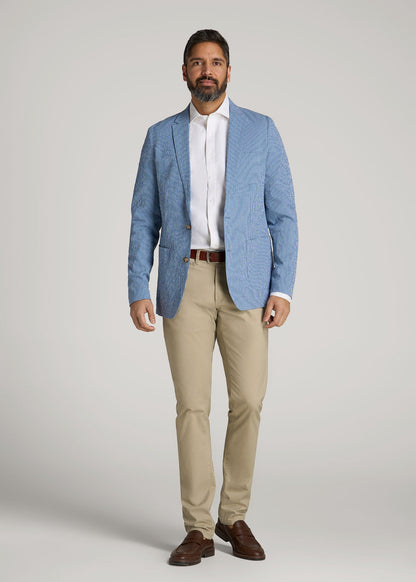American Tall Men Stretch Seersucker Blazer for Tall Men in Tonal Blue Stripe