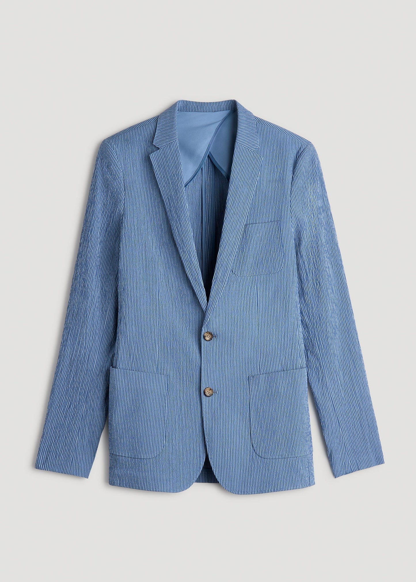 American Tall Men Stretch Seersucker Blazer for Tall Men in Tonal Blue Stripe