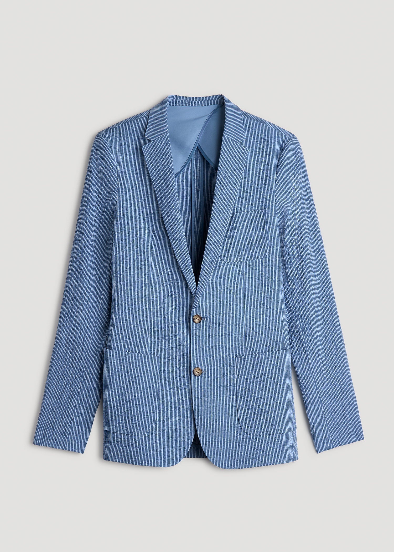 American Tall Men Stretch Seersucker Blazer for Tall Men in Tonal Blue Stripe
