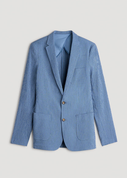 American Tall Men Stretch Seersucker Blazer for Tall Men in Tonal Blue Stripe