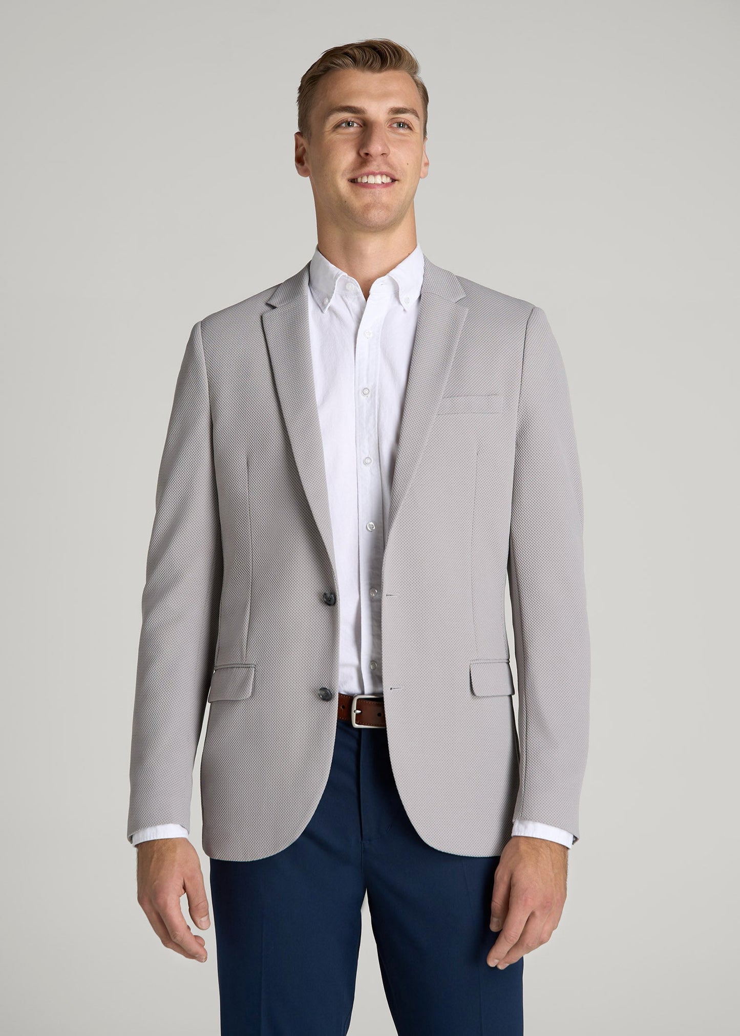 American Tall Men Textured Blazer for Tall Men in Soft Grey