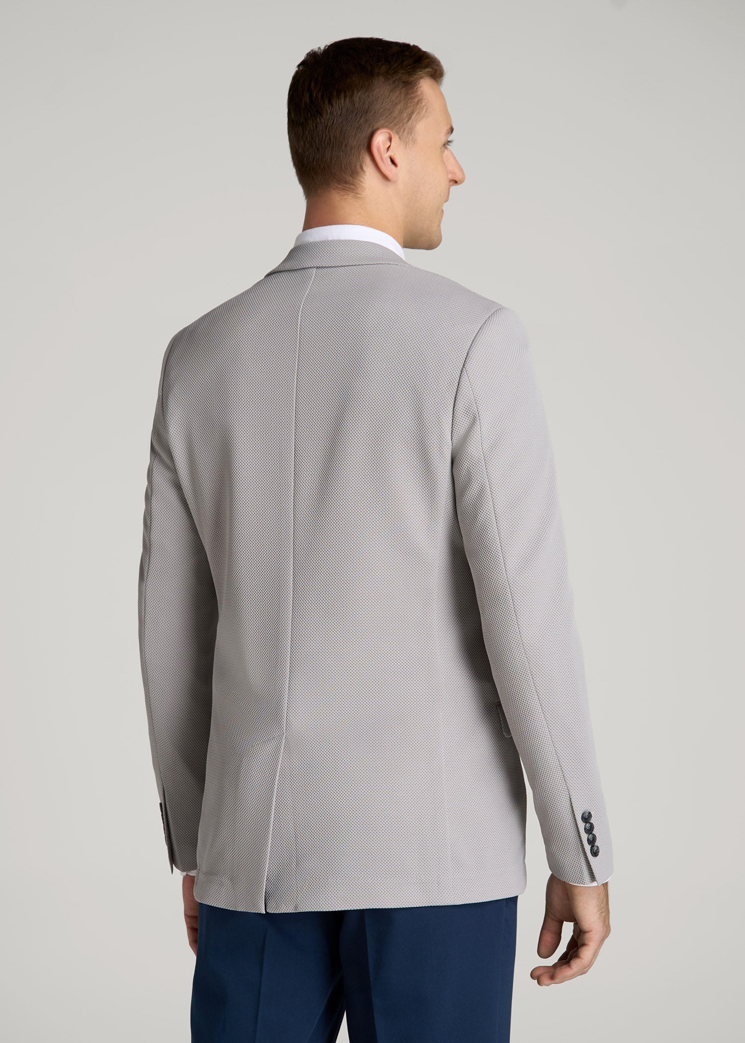 American Tall Men Textured Blazer for Tall Men in Soft Grey