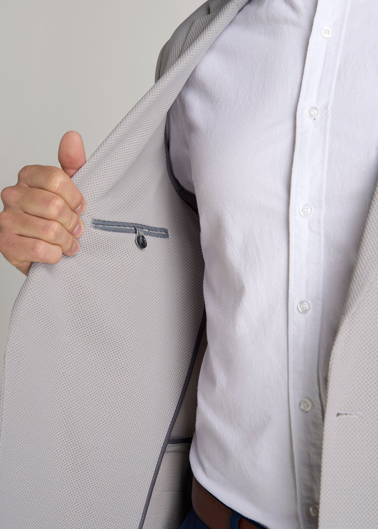 American Tall Men Textured Blazer for Tall Men in Soft Grey